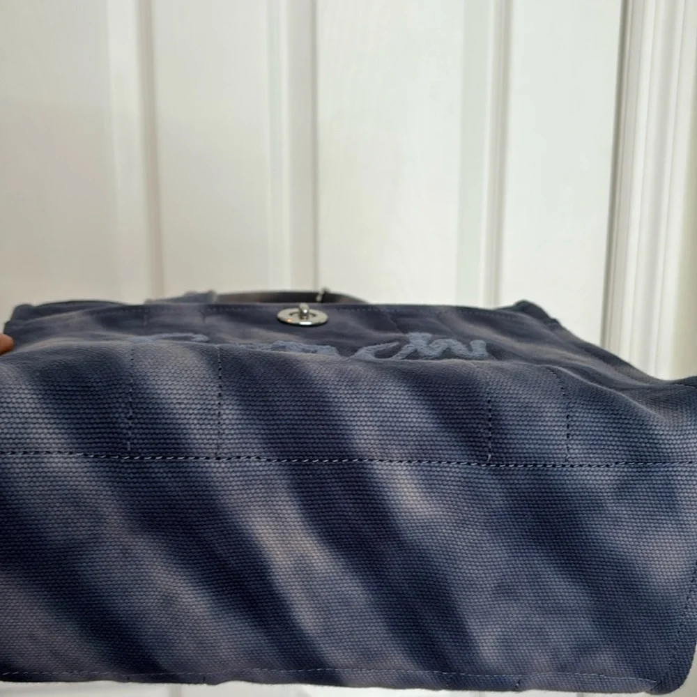 Coach Navy Blue Canvas Tote with Embroidered Logo
